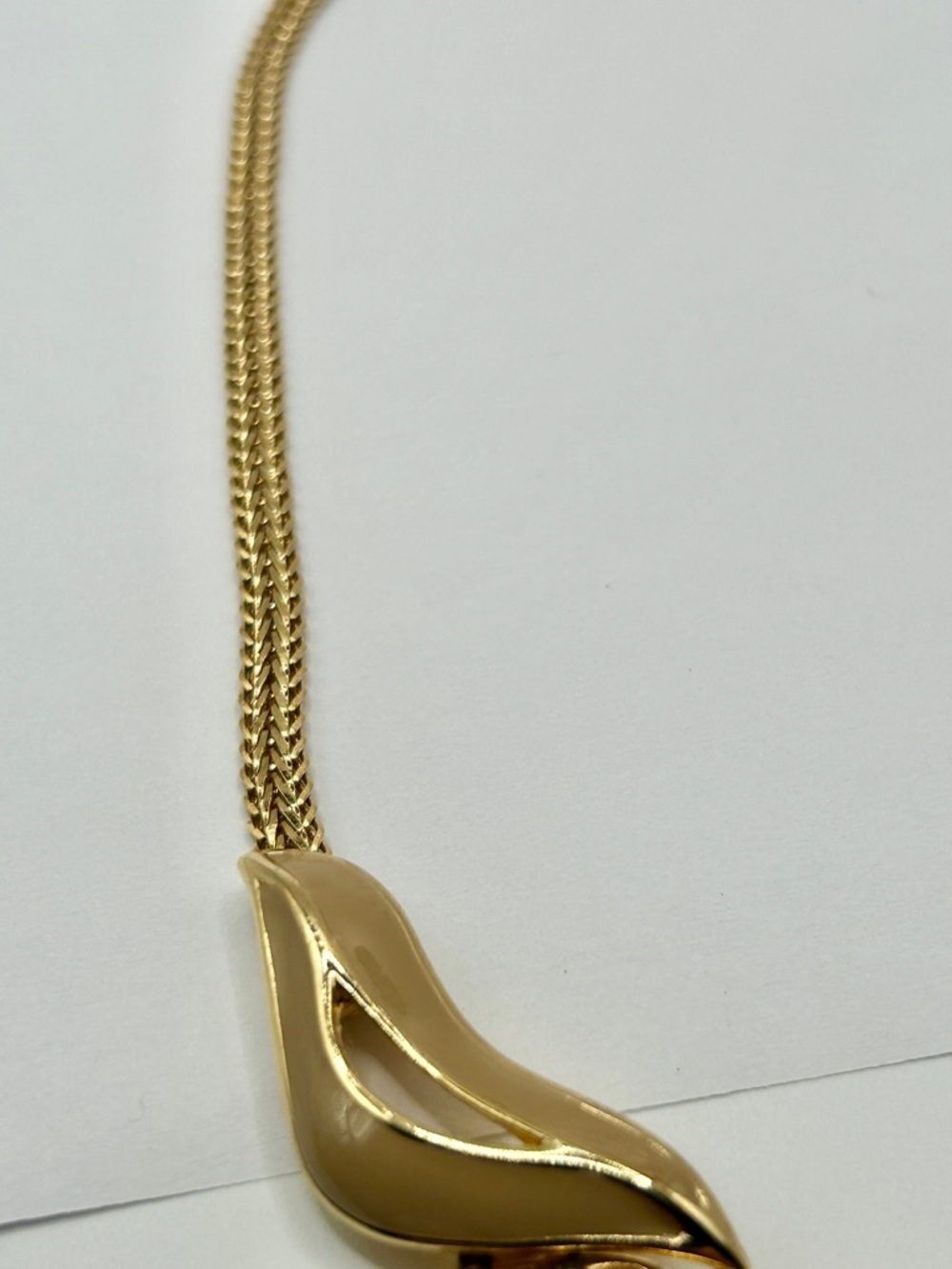 Vintage Gold Enamel Chain Necklace with Brown Tan Beige design - Picture 12 of 16